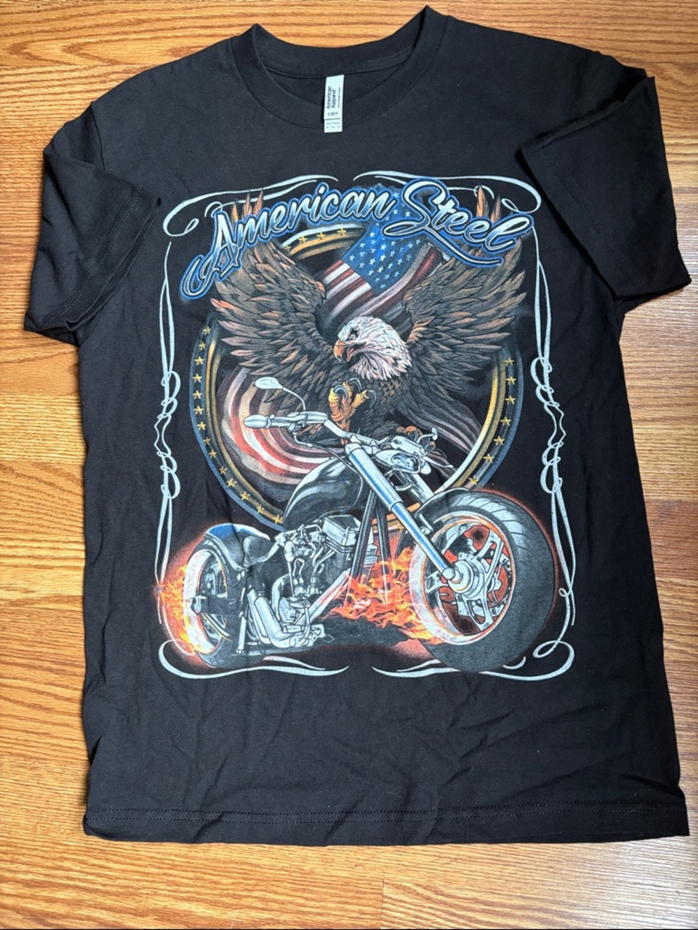 American Apparel Black Graphic Tee with Eagle & Motorcycle